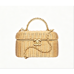Vanity Case Braided Rattan & Gold-Tone Metal  Beige