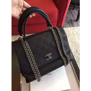 Original calfskin leather flap handle bag with chain strap