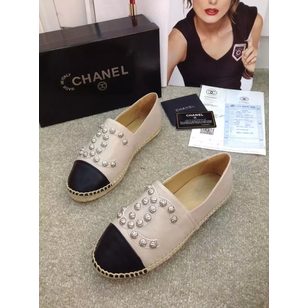 Calfskin leather rivet double C logo casual flats