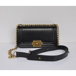 Black Leather Flap Shoulder Chain Bag