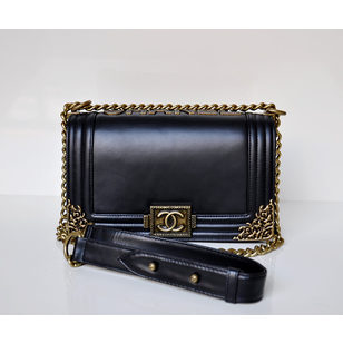 Black Leather Flap Shoulder Chain Bag