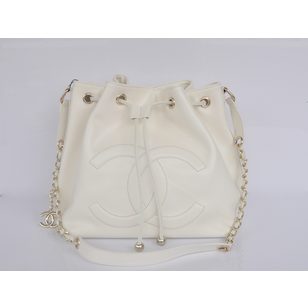 White cow hide leather bucket bag