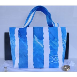 Blue stripe cotton fabric tote