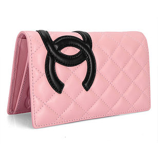 Black Double C Logo Pink Lambskin Leather Wallet