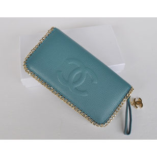 Leather metal chain edge zipper long wallet