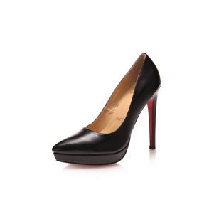 Black patent leather platform pointed head pump