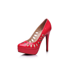 Red patent leather cut out platform pump