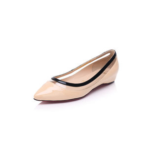 Beige patent leather point head flat