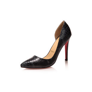 Black snake patent leather pointed head pump