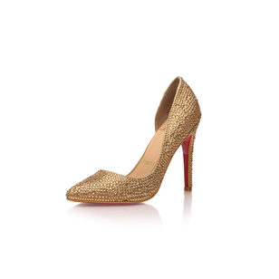 Gold pyrography gold satin pointed head pump