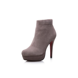 Suede leather platform pump ankle boots