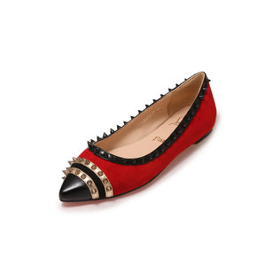 Red suede leather rivet pointed head flat