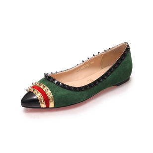 Green suede leather rivet pointed head flat