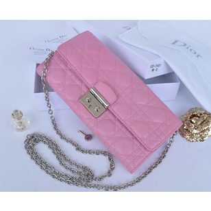 Quilting original leather metal chain clutch wallet