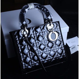 Lady Dior Bag Small Black Pattern Leather (Silver)