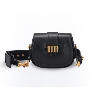 D-FENCE MINI SADDLE BAG IN BLACK CALFSKIN