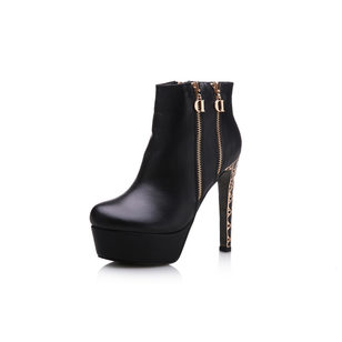 Leather double zipper ankle boots