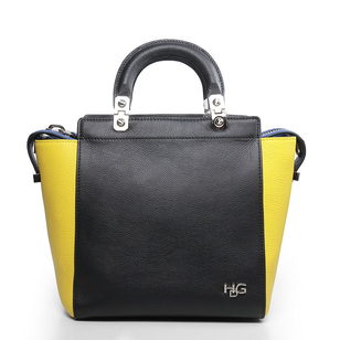 Black & Yellow leather handle bag