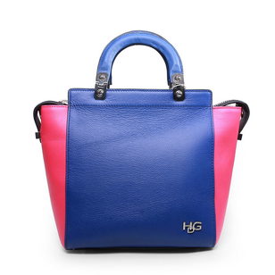 Blue & Pink leather handle bag