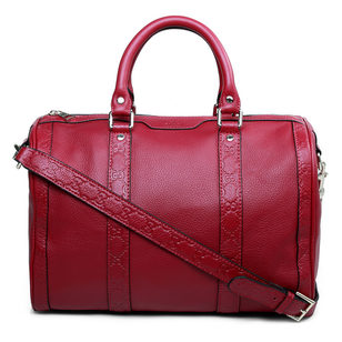 Embossed Leather Strap Boston Bag