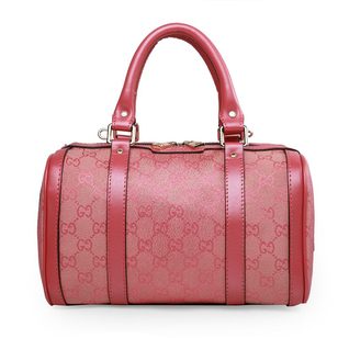 Pink fabric small boston bag with shoulder strap