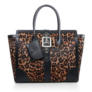 Leopard calf hair leather handle bag