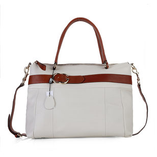 Tote Bag Cream with Light Coffee Leather