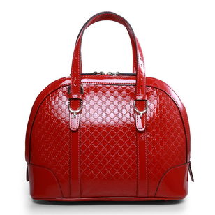 Embossed red patent leather tote