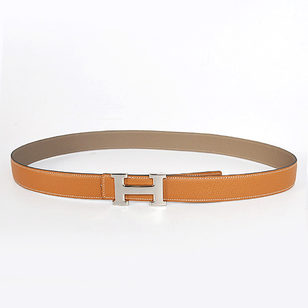 Silver Metal Buckle Coffee and Gray Leather Belt