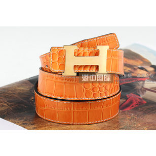 Gold Metal H Orange&Black croco Belt