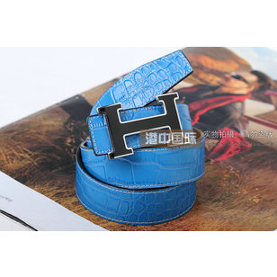 Nickel Enamel Metal H Blue&Black Croco Belt