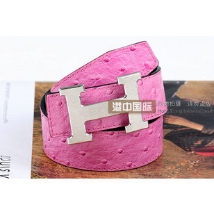 Nickel Metal H Pink&Black ostrich Belt