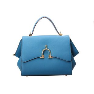 Blue Leather Flap Handle Bag