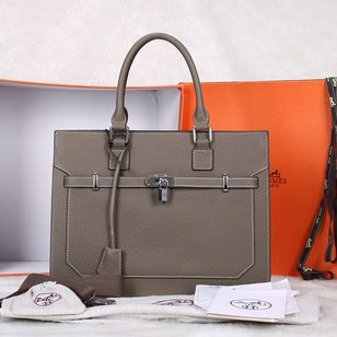 Gray leather tote briefcase