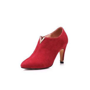 Red suede leather v collar ankle boots