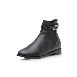 Leather buckle strap short boots