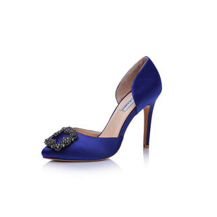 Blue satin pointed head cut out pump