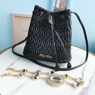 CRYSTAL CLOQUE NAPPA LEATHER BUCKET BAG