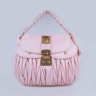 Pink Quilting Lamb Skin Leather Flap Lock Closure Handle Bag