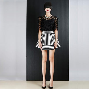 Transparent flower black stripe dress