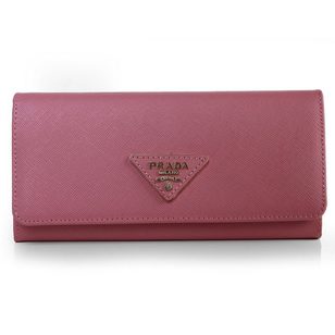 Dark Pink Saffiano Leather Button Flap Closure Wallet