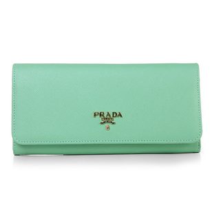 Green Saffiano Leather Button Flap Closure Wallet