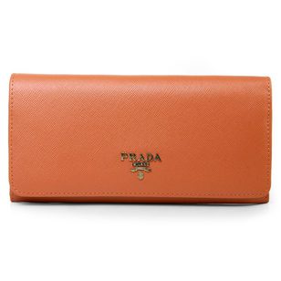 Orange Saffiano Leather Button Flap Closure Wallet