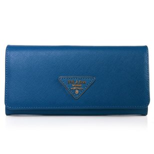 Royal Blue Saffiano Leather Button Flap Closure Wallet