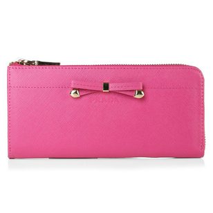 Rose Pink Saffiano Leather Bowknot Wallet