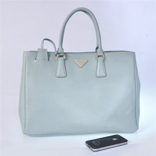 Light Blue Saffiano Leather Classic Large Handbag