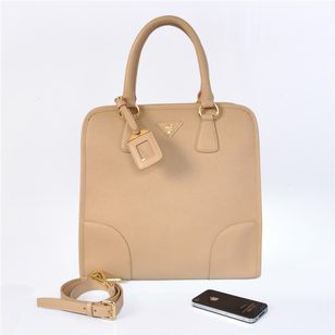 Beige Saffiano Leather Long Handle Bag