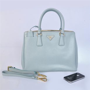 Light Blue Saffiano Leather Classic 33CM Medium Handbag