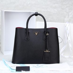 Black saffiano leather double bag