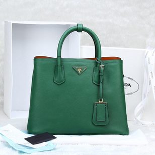 Green saffiano leather double bag